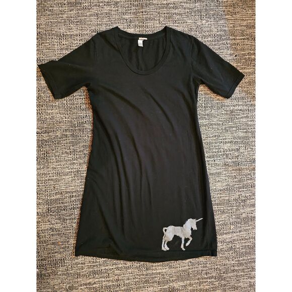Yoga Colors Unicorn Graphic Black T Shirt Dress Size L/XL Cotton Blend Casual - Picture 2 of 6